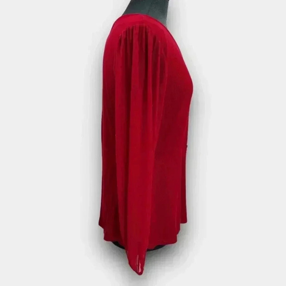 MAURICES ladies v-neck ribbed long sheer sleeve large wrap blouse red - Picture 4 of 12